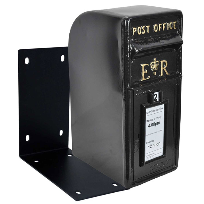 ER Royal Mail Post Box Black With Bracket - Click Image to Close